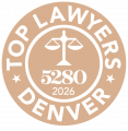Badge for Top Lawyers Denver 2026 with scales of justice emblem, awarded by 5280.