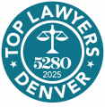 Seal for Top Lawyers Denver 2025 by 5280 magazine, featuring scales of justice.
